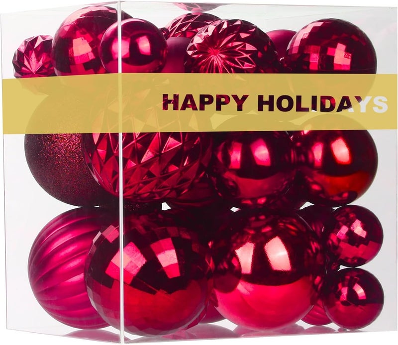 GameXcel Rose Red Christmas Ornaments - Christmas Tree Decorations Shatterproof Hanging Balls for Birthday Wedding Holiday Decor Set of 36pcs, Multi-Sizes(1.6",2.5",3.2") - Image 1